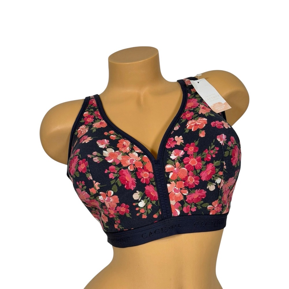 Cacique Women's 40DDD Lightly Lined No-Wire Full Coverage Bra Cotton Navy Floral